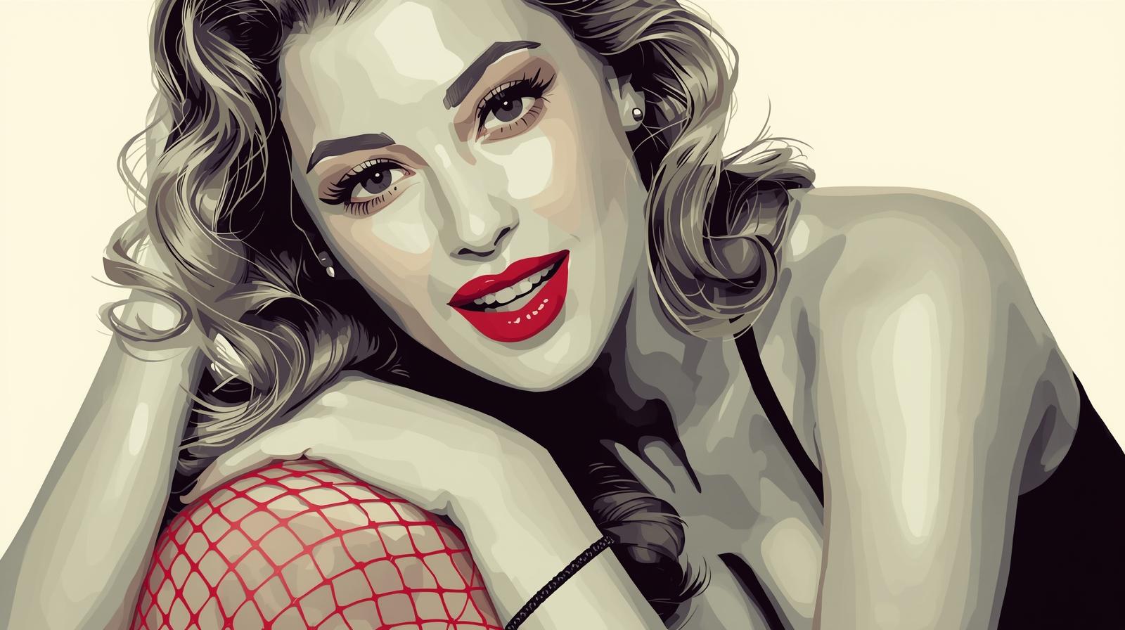 Pin-up style digital illustration, vector style