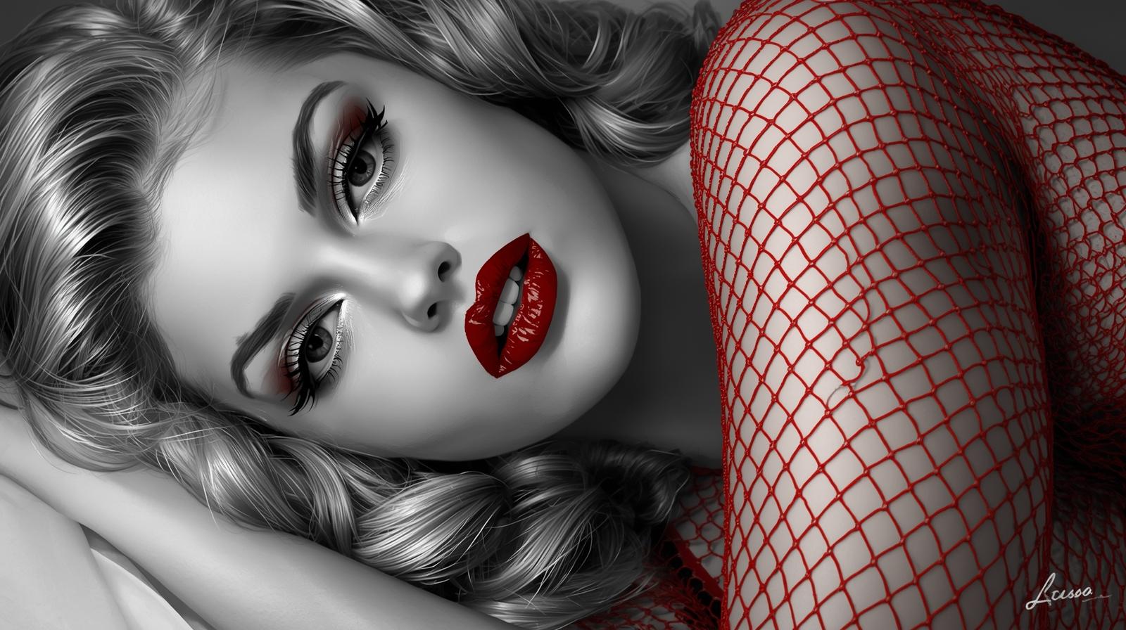 Pin-up style digital illustration, close-up portrait